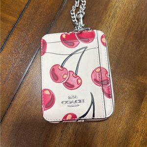 Coach Cherry Print zip card case. Silver hardware